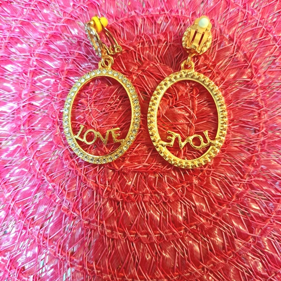 Women's Beautiful "LOVE" Insignia in White & Pink Gold Tone Rhinestone Earrings - Picture 10 of 10